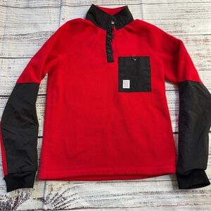 Topo Designs Red Fleece Pullover with Black Accents